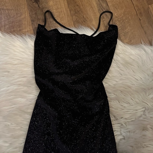 LUCY IN THE SKY Black Cowl Neck Sparkly Dress - Picture 3 of 7